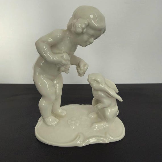 Vintage Hutschenreuther Selb Porcelain Figurine Child Feeding