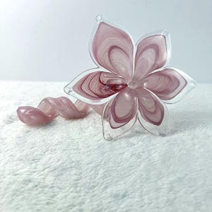 Vintage Murano Art Glass Lily Flower – Hand Blown Pink – Curly Stem – 7.5” – Made in Italy with Original Sticker