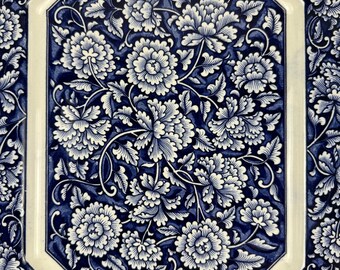 Vintage MCI Japan Octagon Plate, Blue & White Peony Floral Decor
