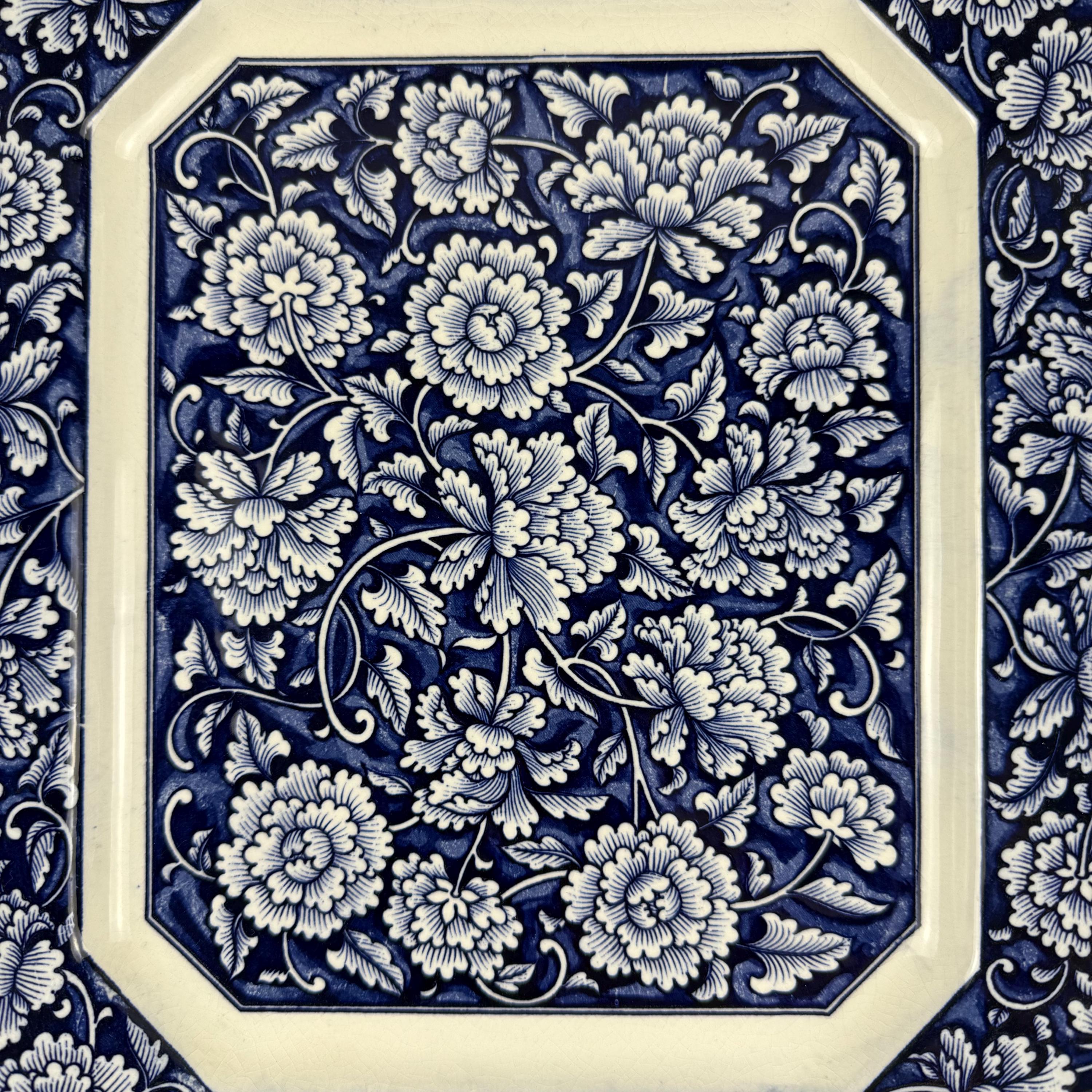 Vintage MCI Japan Octagon Plate, Blue & White Peony Floral Decor