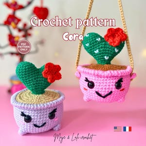 Patron Crochet PDF Cactus Cœur Kawaii | Heart Cactus Crochet Pattern | Cactus Amigurumi | Plante Crochet Saint-Valentin | Cora