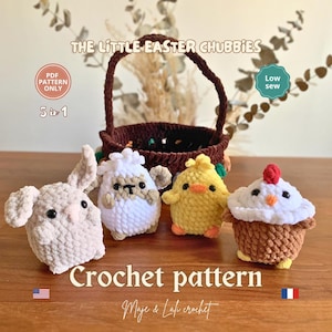 Patron Crochet PDF Pâques Amigurumi | Easter Crochet Pattern | Easter Decorations | Panier Lapin Poule Poussin Mouton | Les Petits Joufflus