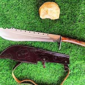 Custom Handmade Viking Machete Engraved Rose Wood Handle | 22 inches Blade With 8 inches handle | Sheath included | Perfect Gift For Men