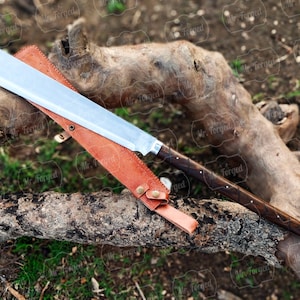 33 inches Machete Custom Handmade Personalized Machete With Leather Sheath,  High Carbon Steel Full Tang Machete With Rose Wood Round Handle
