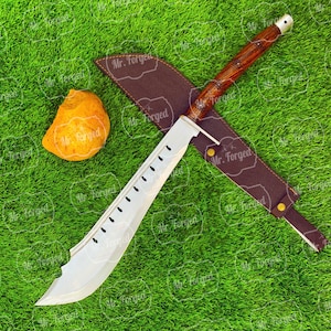 Custom Hand Forged Viking Machete of Beautiful Blade and Engraved Round Handle Full Tang Machete