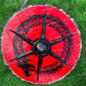 Custom handmade Viking Shield | Black Dragon Shield With Leather Belt | Norse Mythology Valhalla Viking Warrior Shield Best gift