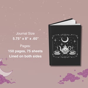 Friendship Journal, Witchy Friends Notebook, Magical Tea with Friends Diary, Crescent Moon and Stars Journal, Tea Lovers Gift For Friendship