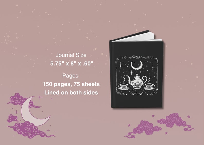 Friendship Journal, Witchy Friends Notebook, Magical Tea with Friends Diary, Crescent Moon and Stars Journal, Tea Lovers Gift For Friendship