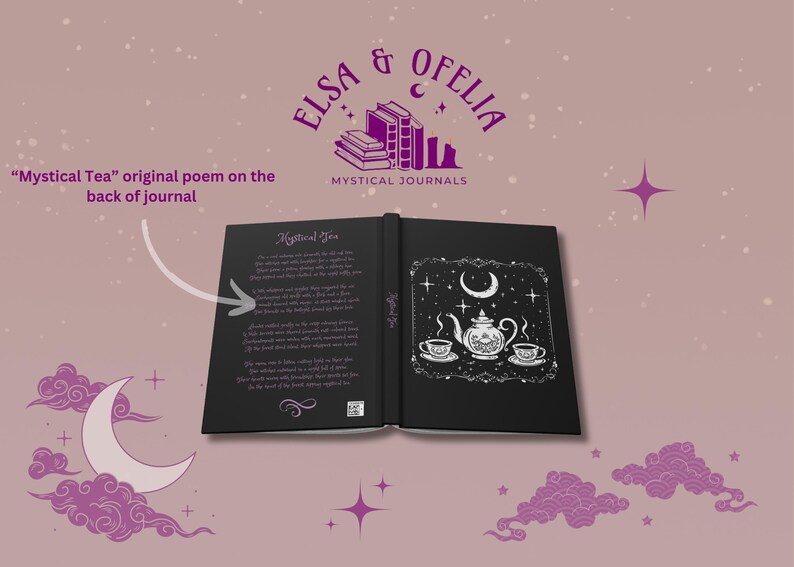 Friendship Journal, Witchy Friends Notebook, Magical Tea with Friends Diary, Crescent Moon and Stars Journal, Tea Lovers Gift For Friendship