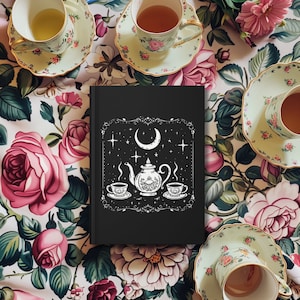 Mystical Tea Friendship Gift Journal, Witchy Friends Notebook, Magical Tea with Friends Diary, Crescent Moon and Stars Journal, Tea Lovers