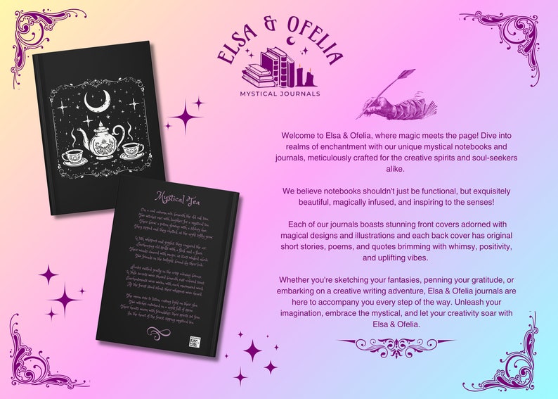 Friendship Journal, Witchy Friends Notebook, Magical Tea with Friends Diary, Crescent Moon and Stars Journal, Tea Lovers Gift For Friendship