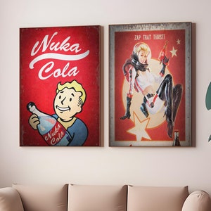 Fallout Wall Art Set of 2 Canvas / Art Print / Framed, Nuka Cola Retro poster print, gamer gift, Fallout poster, gaming home decor