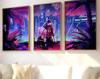 Cyberpunk Art Set of 3 Canvas / Art Prints / Framed Wall Decor, Cyberpunk Poster, Anime Gift, Anime Print, Edge runners, 2077