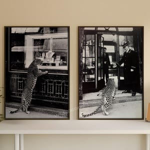 ヒョウの宝石商ヴィンテージセット 2枚セット キャンバス/アートプリント/額入り、ファッションウォールアート、1950年代アートプリント、ヴィンテージ写真、高級ポスター