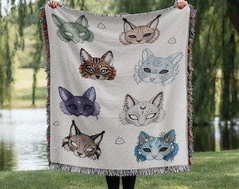 Therian Mask Woven Blanket, Hand Made Cozy Throw, Gift for Therian, Alterhuman Theriotype Art Tapestry, 100% Cotton Therianthropy Room Decor