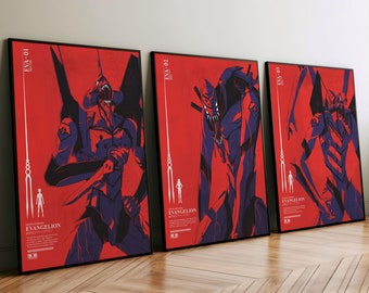 Neon Genesis Evangelion 3 Piece Wall Art Canvas / Art Prints / Framed Art, Studio Ghibli, Manga Art, Anime Gift, Anime Print, Anime Poster