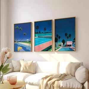 Hiroshi Nagai Poster / Canvas / Framed Set of 3 Wall Art, Miami 70&#39;s / 80&#39;s Wall Art, Vaporwave Print, Home decor, Pool Side Palm Trees