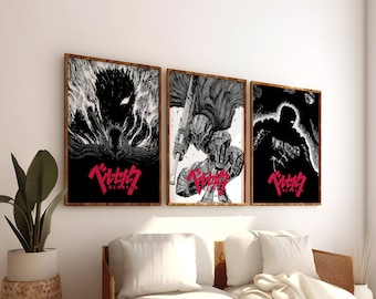 Berserk Poster Set of 3 Wall Art Framed & Unframed, Manga Art, Anime Gift, Anime Art Print, Anime Poster, Guts Judeau Casca Griffith