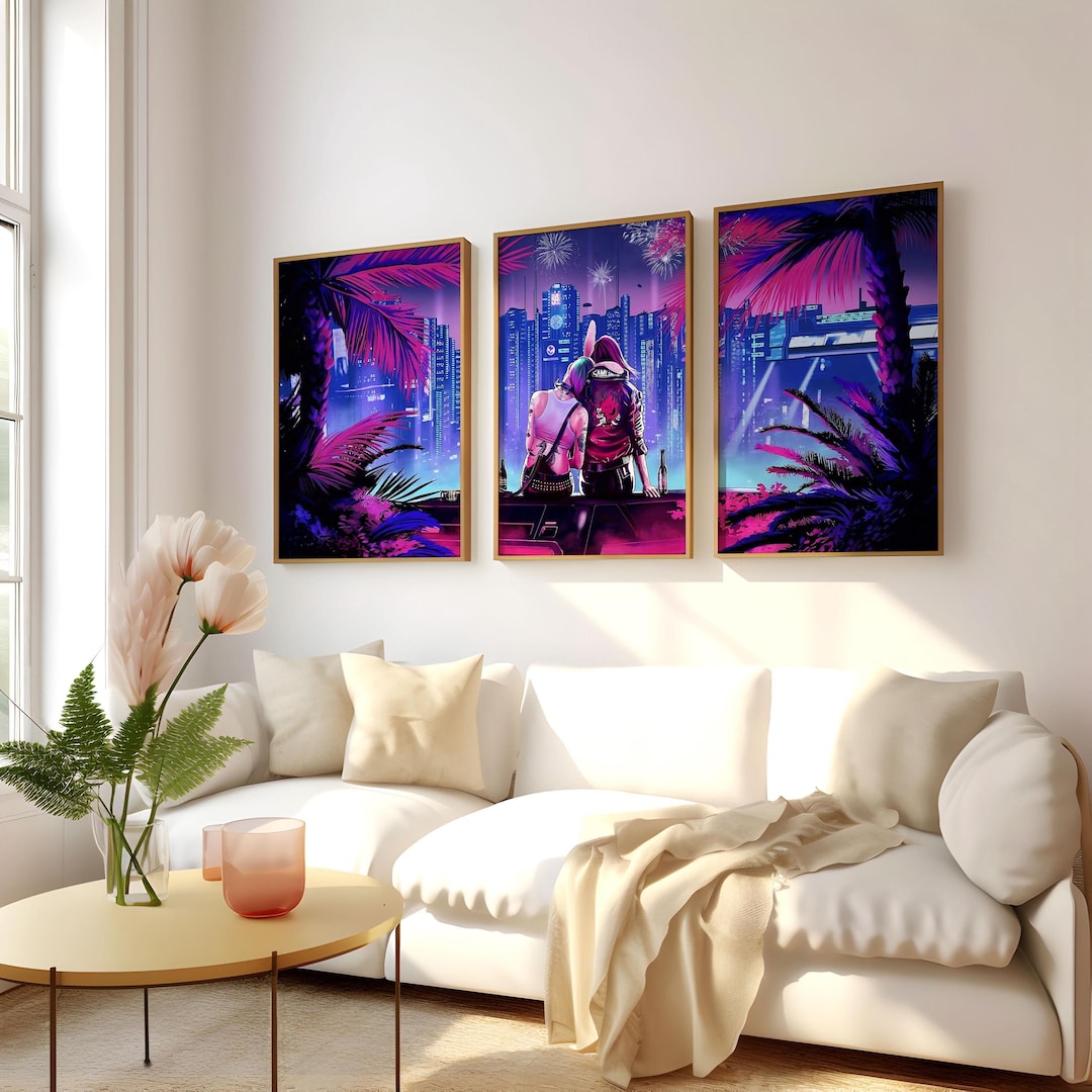 Cyberpunk Art Set of 3 Canvas / Art Prints / Framed Wall Decor ...