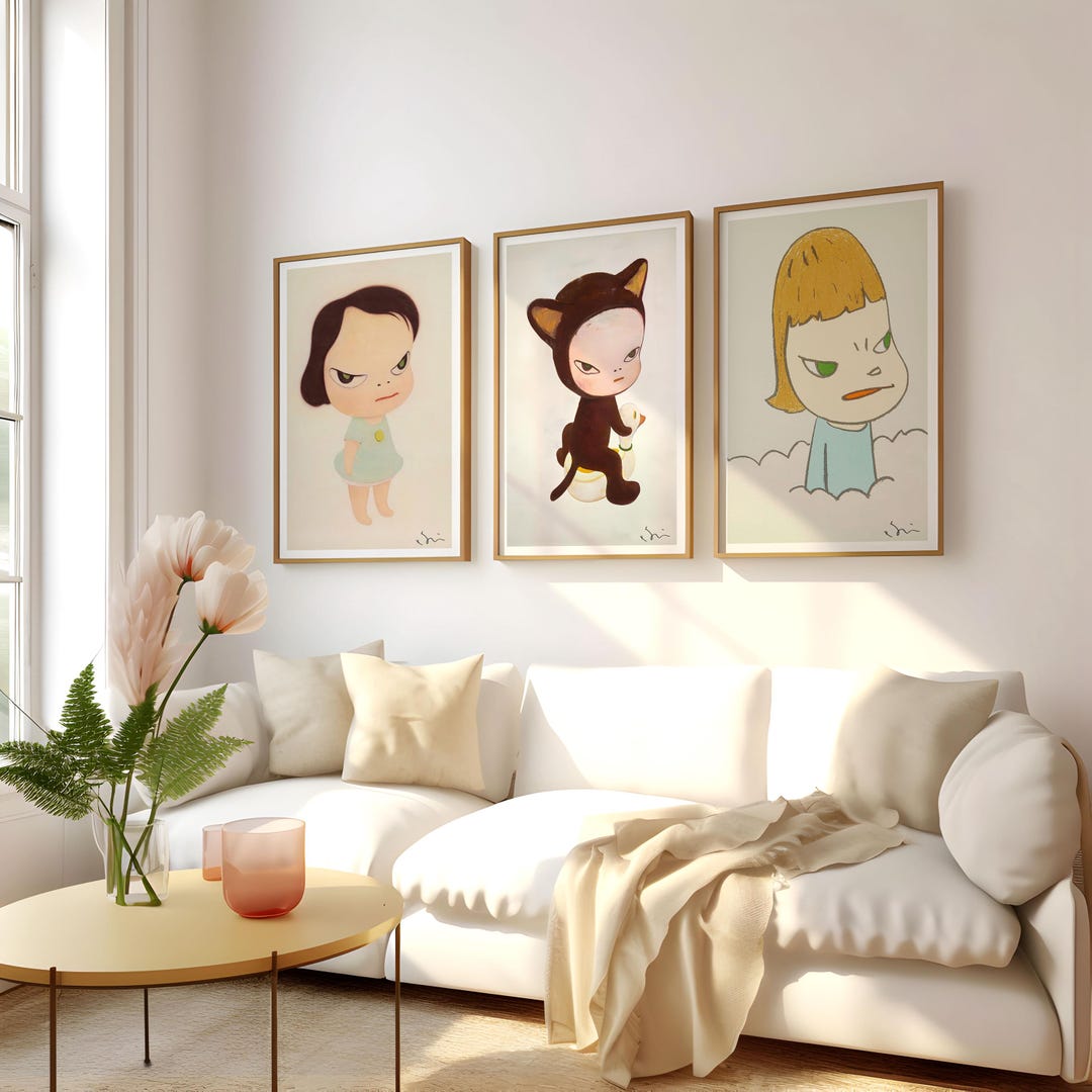 Yoshimoto Nara Print Signed Set of 3 Canvas / Art Print / Framed Wall ...