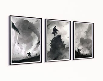 Attack on Titan High Quality Art SET of 3 Canvas / Art Print / Framed Wall Art, Anime Poster Art, Manga Gift Bedroom Decor AOT Levi Ackerman
