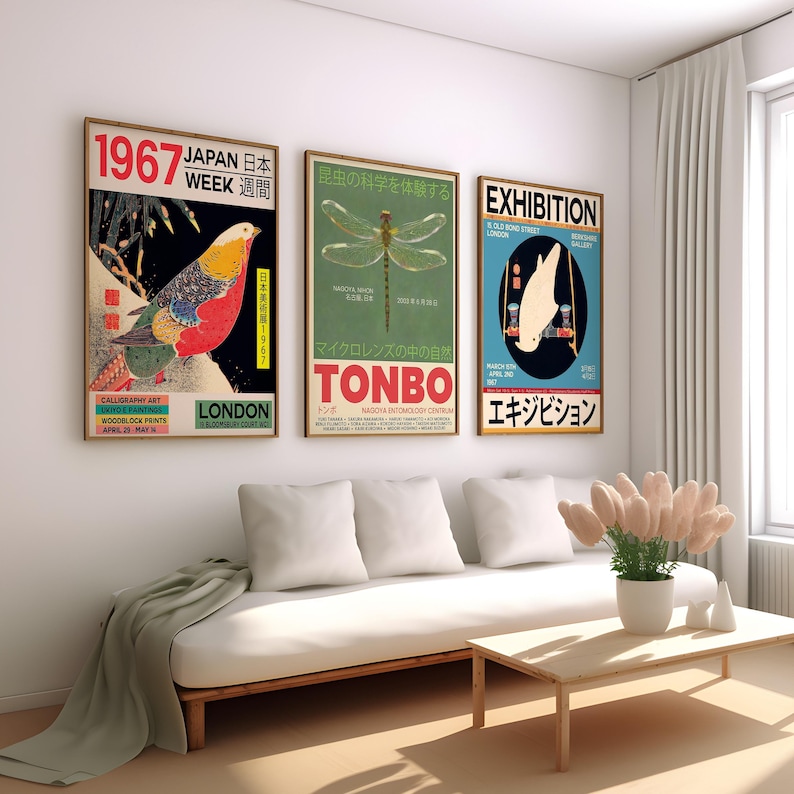 Vintage Japanese 3 Piece Art Set Canvas / Art Print / Framed Wall Art ...