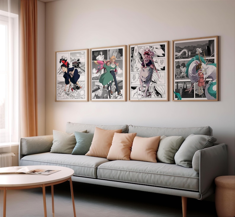 Studio Ghibli SET van 4 canvas / Art Print / ingelijst, Spirited Away, Howl's Moving Castle, Anime Art, Anime Gift, Ghibli Art, Anime Art Print afbeelding 4