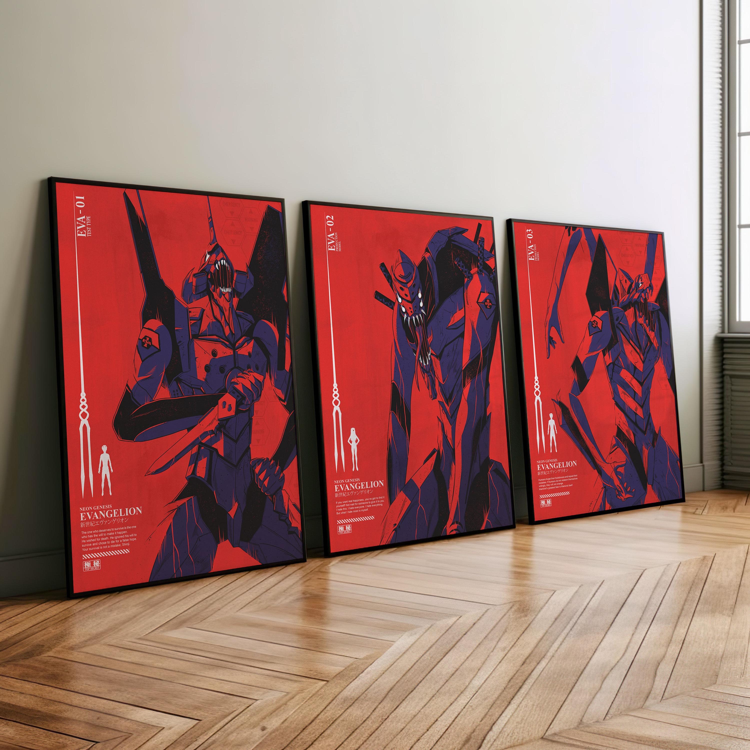 Neon Genesis Evangelion 3 Piece Wall Art Canvas / Art Prints