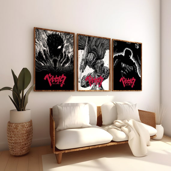 Berserk Poster Set of 3 Wall Art Framed & Unframed, Manga Art, Anime Gift, Anime Art Print, Anime Poster, Guts Judeau Casca Griffith