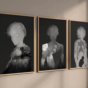 Anime Poster, Top Charaktere SET von 3 Leinwand / Kunstdruck / Gerahmt, Lelouch, Levi Ackerman, L Lawliet, Anime WallArt Manga Geschenk Schlafzimmer Dekor
