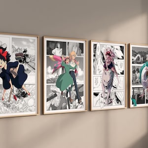 Studio Ghibli SET van 4 canvas / Art Print / ingelijst, Spirited Away, Howl's Moving Castle, Anime Art, Anime Gift, Ghibli Art, Anime Art Print afbeelding 5