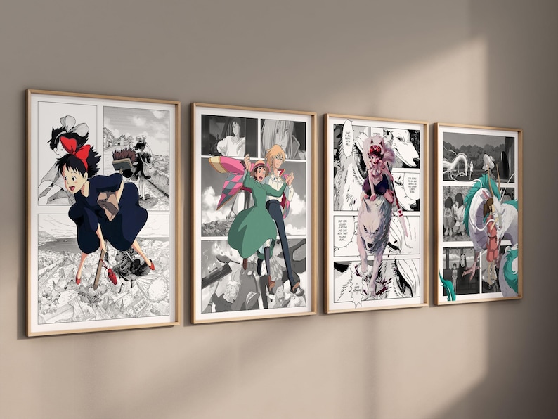Studio Ghibli SET van 4 canvas / Art Print / ingelijst, Spirited Away, Howl's Moving Castle, Anime Art, Anime Gift, Ghibli Art, Anime Art Print afbeelding 5