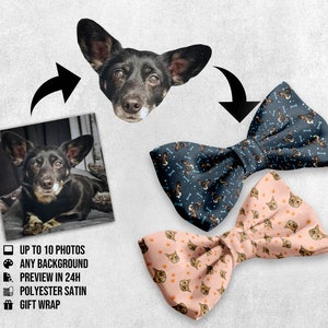 Custom faces bow tie on strap from your photo in wooden gift box - design your selftie - Create Boyfriend Girlfriend Gift funny of your pet