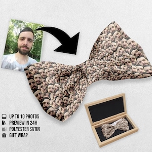 Pajarita con caras personalizadas en correa a partir de tu foto en caja de regalo de madera - diseña tu pajarita - Crea accesorios divertidos para novios y novias