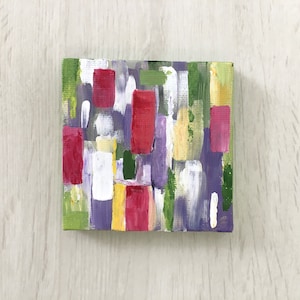 Peinture minimaliste abstraite originale | Peinture acrylique 3 x 3 pouces, peinte à la main, petite oeuvre d&#39;art sur toile