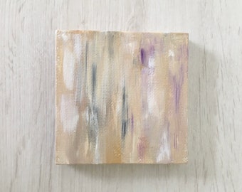 Peinture minimaliste abstraite originale de sable mouillé | Toile 3 x 3 pouces avec chevalet, peinture acrylique, mini tableau, peint à la main