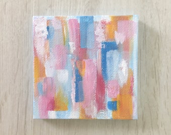 Candy Boost Original Abstract Minimalist Painting | 3x3in Acrylic Painting with Easel, Home Painted, Small Painting