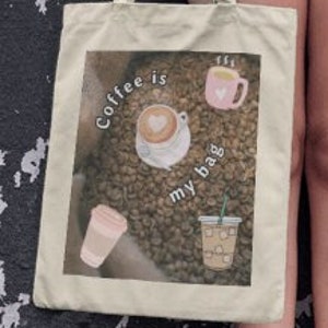 Kaffeeliebhaber-Baumwoll-Canvas-Einkaufstasche, Kaffeebohnen-Einkaufstasche, Kaffeetassen-Einkaufstasche, Kaffeeliebhaber-Geschenk, Muttertagsgeschenk, süße Kaffeetasche