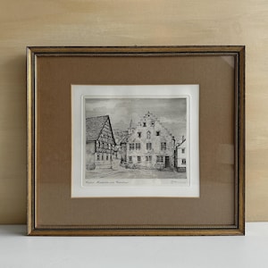 Grabado vintage de una ciudad histórica de la década de 1940 - 34 x 29,5 cm (13,4 x 11,6 pulgadas) - Dibujo artístico, Impresión para enmarcar, Boceto artístico, Impresión de boceto de ciudad