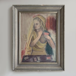 "Vintage 1949 ""Der Kartenspieler"" - doppelseitiges Original Gemälde - 49,5 x 64 cm"