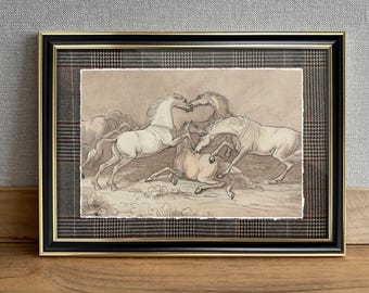 Framed Vintage Horse Sketch Giclée Art Print, Black & Gold Frame (12.6” x 9,3”)