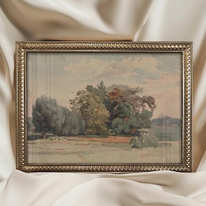 Miniatura de paisaje vintage enmarcada, impresión artística giclée, marco dorado (20 x 15 cm) - Regalo de inauguración de casa, decoración tradicional para el hogar