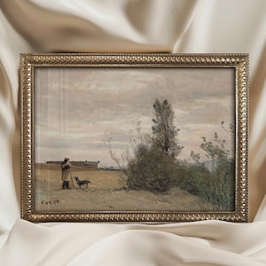 Miniatura enmarcada de arte giclée vintage campestre, marco dorado (20 x 15 cm) - Regalo de inauguración de casa, decoración tradicional para el hogar