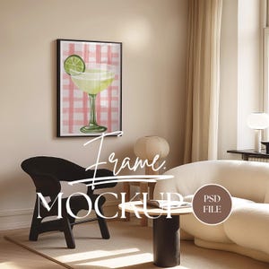 Frame Mockup | Vertical Frame Format for Art Display | Poster Frame Mockup  | PSD Photoshop Photopea Living Room Frame Mockup  | No. VF020