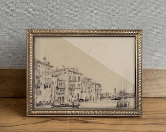 Framed Mini Vintage Architectural Drawing Giclée Art Print, Gold Frame (8”x6”) - Housewarming Gift Traditional Home Decor