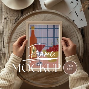 Frame Mockup | Vertical Frame Format for Art Display | Poster Frame Mockup | PSD Photoshop Photopea Person Holding Frame Mockup | No. VF006
