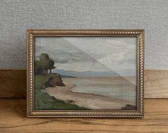 Miniatura vintage de arte costeira impressa em giclée com moldura dourada (20x15 cm) - Presente de boas-vindas para decoração tradicional de casa