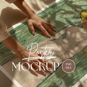 Poster Mockup | Vertical Poster Format for Art Display | Poster Paper Mockup | PSD Photoshop Photopea Flat Hand Poster Mockup | No. VF013
