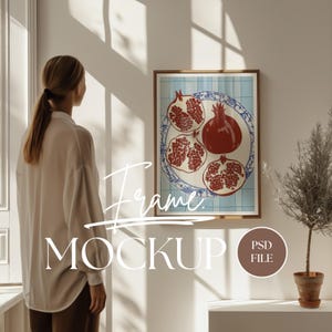 Frame Mockup | Vertical Frame Format for Art Display | Poster Frame Mockup  | PSD Photoshop Photopea Mockup With Person Frame | No. VF011