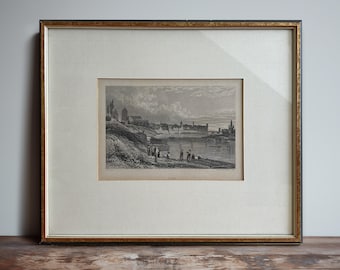Gravura histórica alemã em aço de 1823, por Carl Ludwig Frommel - 32 x 27 cm – Impressão artística, desenho, gravura emoldurada, esboço.